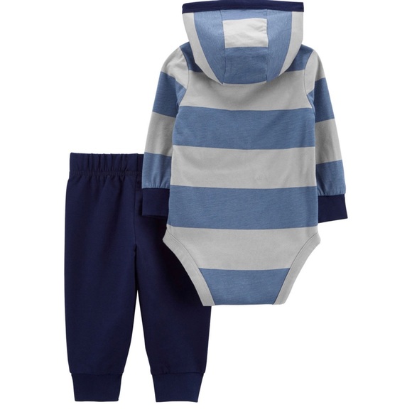Carter's Boys 4 PC Bodysuit Pant Set, Trucks/Stripes/Solids Blue, 18 Months, NWT - Picture 3 of 13